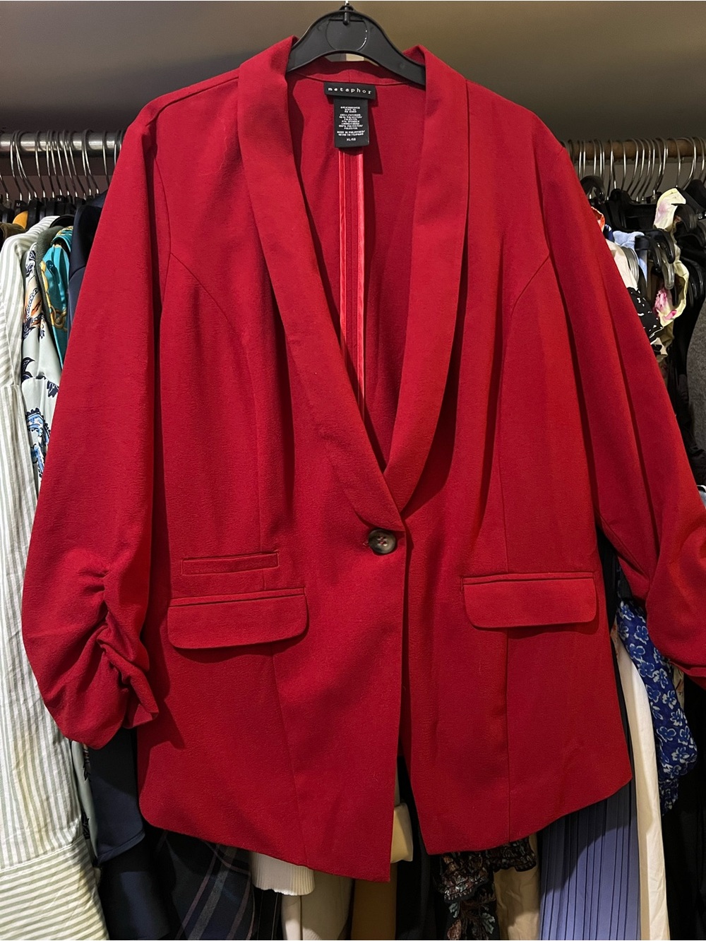 Women's Red Single-Button Blazer